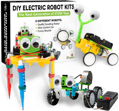 2Pepers Electric Motor Robotic Science Kits for Kids (4-in-1), DIY STEM Toys Kids Science Experiment Kits,Building Educational Robotics Kit for Boys and Girls,Circuit Engineering Science Project Kits