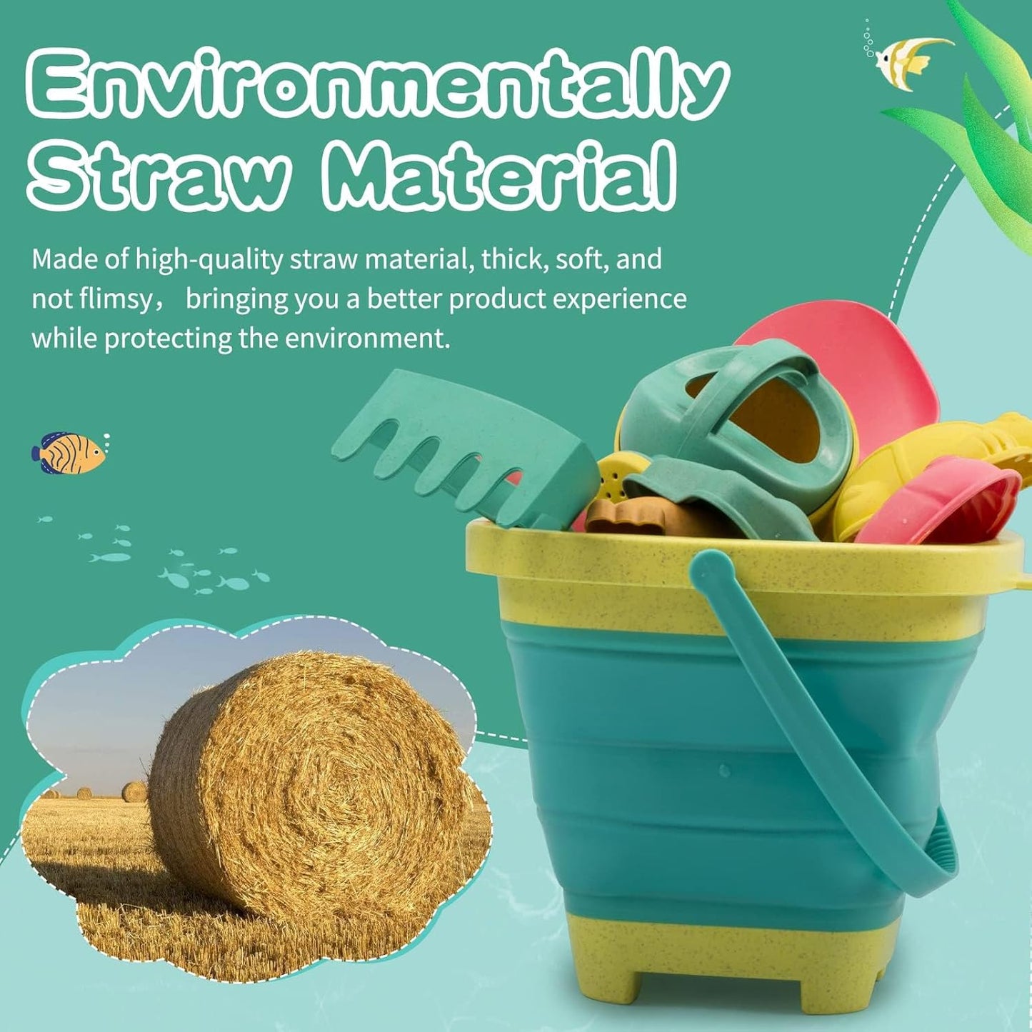 Sawaruita Beach Toys for Kids - Sand Toys Set Includes Collapsible Sand Bucket Shovel and Sand Rake Toy for Beach 12 PCS, Sandbox Toys Sandcastle Building Kit (A)
