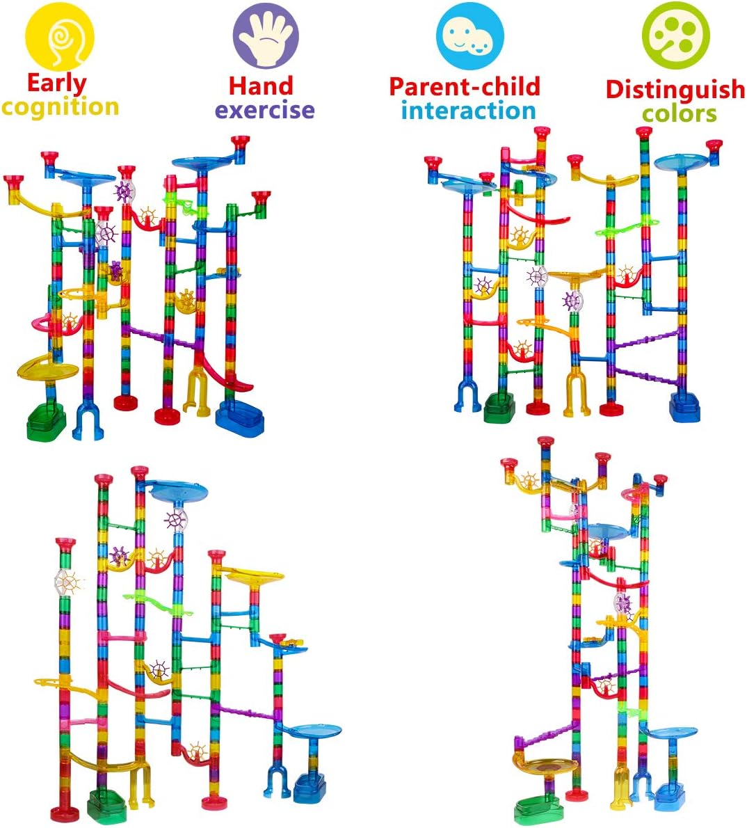 Meland Marble Run - 132Pcs Marble Maze Game Building Toy for Kid, Marble Track Race Set & STEM Learning Toys for Boy Girl Age 3 4 5 6 7 8 9+ (102 Translucent Marbulous Pcs & 30 Glass Marbles)