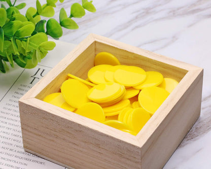 Shapenty 25mm/1 Inch Small Plastic Learning Counters Disks Chip Counting Discs Markers for Math Practice and Poker Chips Game Tokens with Storage Box,120PCS (Yellow)