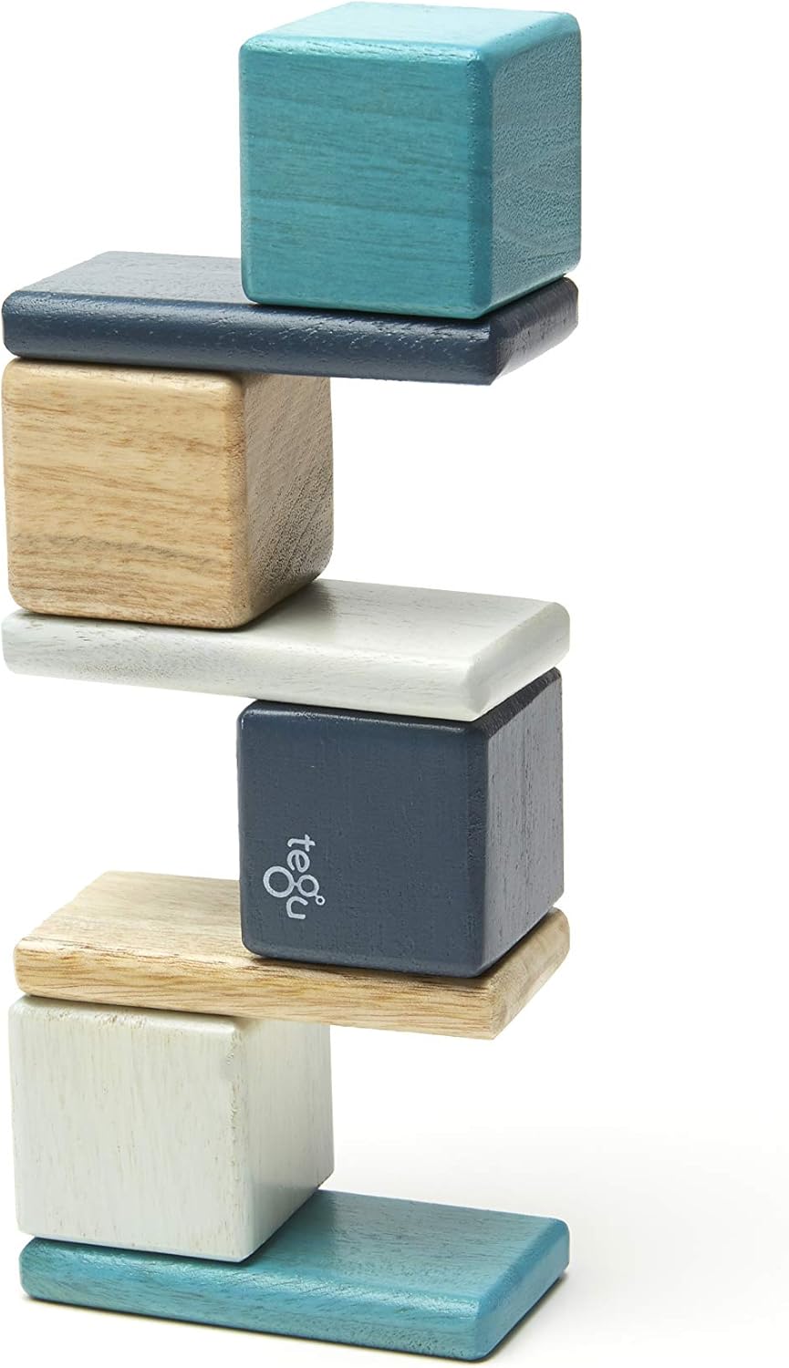 8 Piece Tegu Pocket Pouch Magnetic Wooden Block Set, Tints