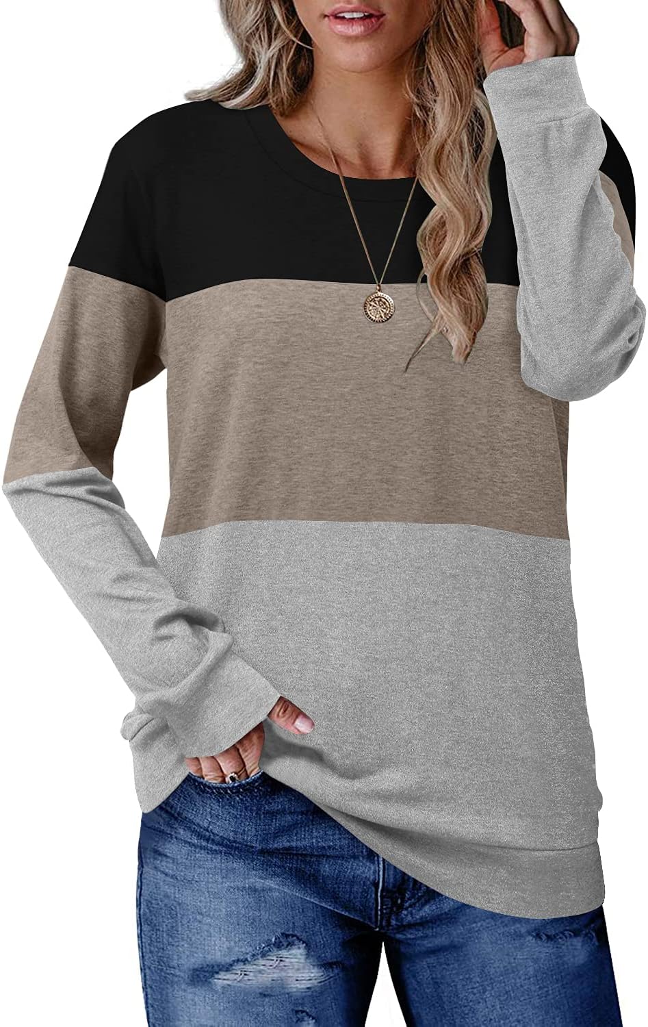 CRAZY GRID Womens Trendy Long Sleeve Shirts Casual Loose Soft Sweatshirt Fall Tops