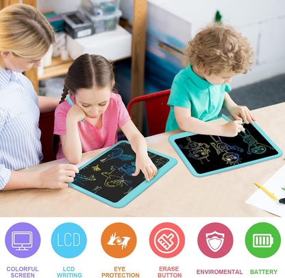FLUESTON LCD Writing Tablet for Kids, 10 Inch Doodle Board, Colorful Drawing Pad for Toddler, Educational Travel Toy Gifts for 3-8 Year Old Girls Boys, Erase Lock Writing Board