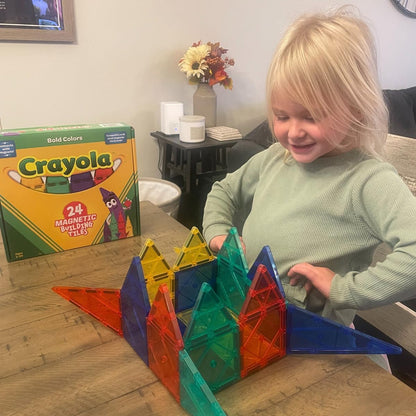 CreateOn Crayola Glitter Magnetic Tiles, Building Set for Kids, Magnetic Tiles, Kids’ Building Toys, STEM & Montessori Toys for Boys and Girls Ages 3+, 24-Piece Set (Glitter)