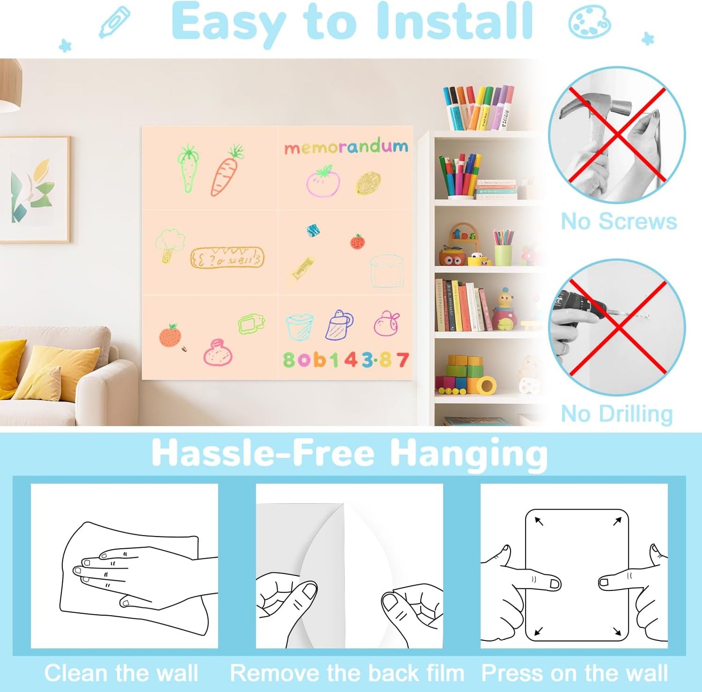 Magnetic Decal Wall for Kids Set of 6 Milk Tea Magnetic Chalkboard for Wall Peel and Stick Magnet Sheets with Chalk Tangram Puzzle and Multiple Accessories Magnetic Wall Decal for Playroom Home