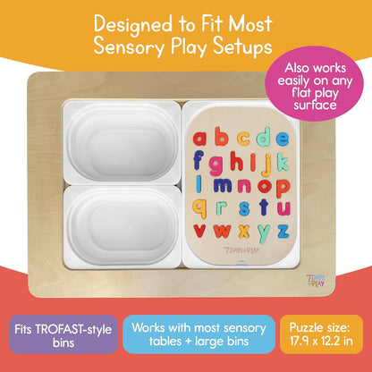 Lowercase Alphabet Puzzle for Kids, Sensory Bin Insert for Sensory Tables, Silicone Letters, Wooden Fine Motor Learning Toy by 7 Days of Play