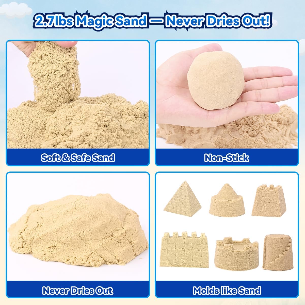 Sensory Beach Toys for Toddlers - 44PCS Sand Construction Kit with 8 Trucks, Foldable Sandbox, 2.7lbs Magic Sand, Crane, Signs, Molds, Shovel – Outoor Toys for Boys & Girls Ages 3+