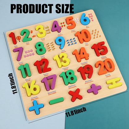 Wooden Number Puzzle for Young Children, 1-20 Digit Operation Symbol Puzzle, Suitable for Number Learning and Educational Toys for Preschool Children Aged 3-5 Years Old