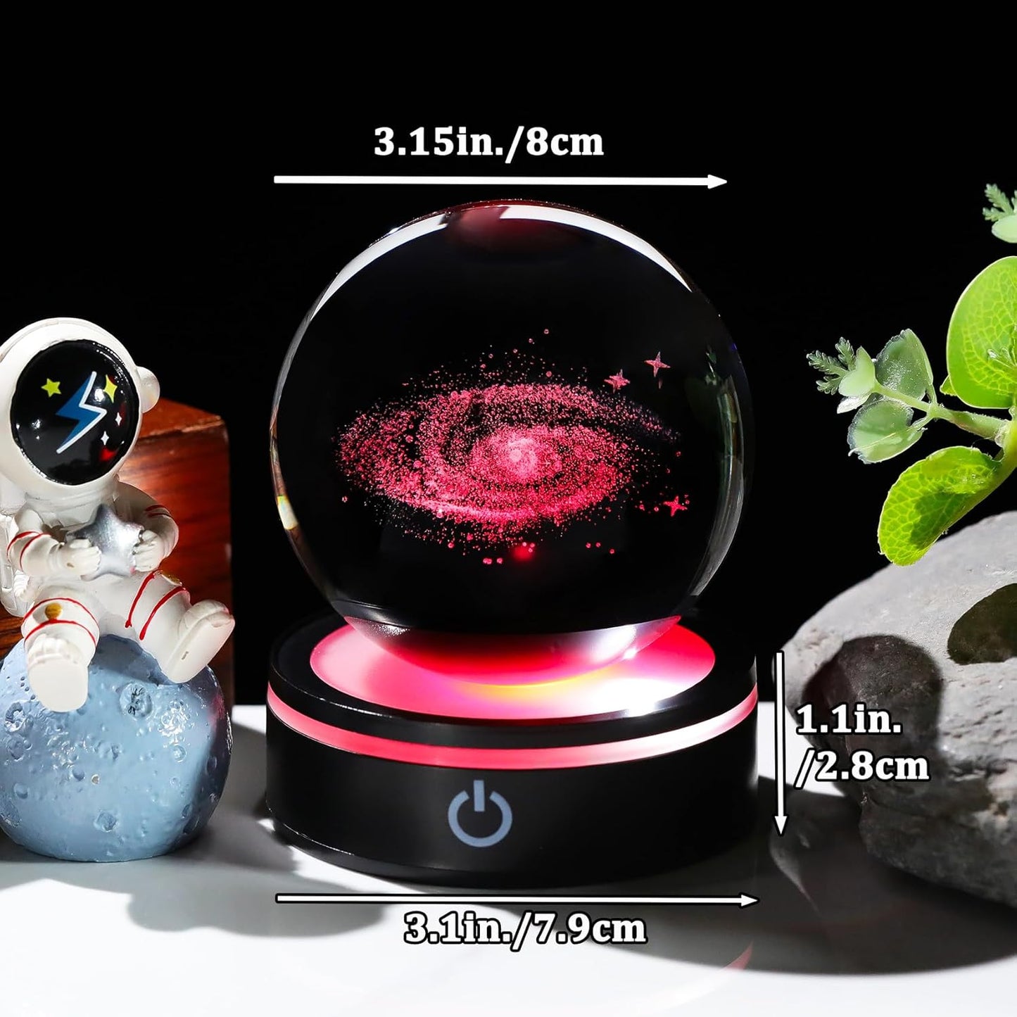 YWHL 3D Solar System Crystal Ball 80mm with Light Base, Laser Engraved Glass Planet Solar System Model Sphere Night Light Decor Space Universe Astronomy Gifts for Women Men Teens Boys and Girls