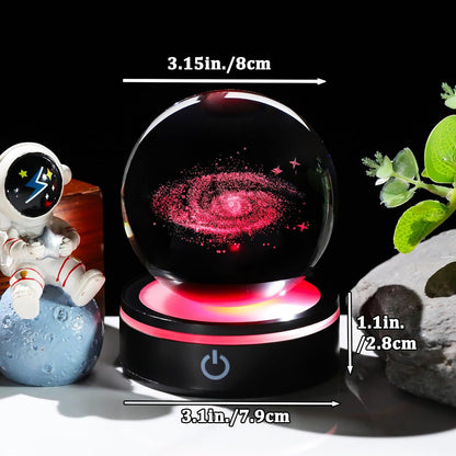 YWHL 3D Solar System Crystal Ball 80mm with Light Base, Laser Engraved Glass Planet Solar System Model Sphere Night Light Decor Space Universe Astronomy Gifts for Women Men Teens Boys and Girls