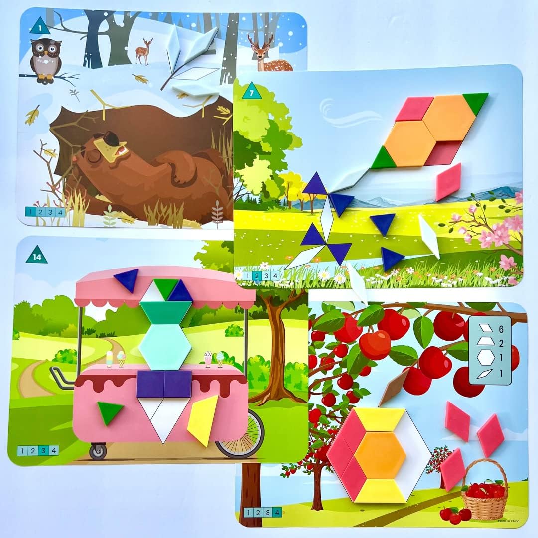 hand2mind Recycling and Conservation Pattern Block Puzzle Set, Tangram Puzzle, Geometric Shapes for Kids, Pattern Blocks Cards, Pattern Play, Toddler Battern Blocks, Kindergarten Learning Activities