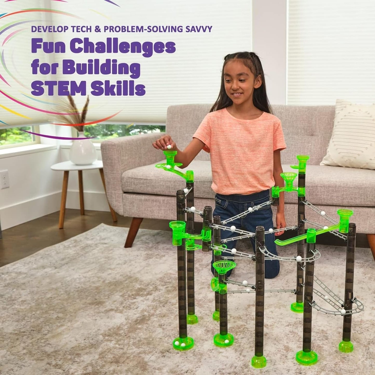 Marble Genius Marble Rails Starter Set, 200 Piece Marble Run for Kids 8+ (30 Marbles, 30 Rail Pieces, 12 Base Pieces & More), STEM, Full-Color Instructions, Great for Kids & Teens