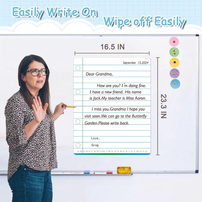 Giant 23.3x16.5inch Magnetic Notebook Lined Paper for Whiteboard, Fraction Circles,Notebook Paper for Classroom Dry Erase Handwriting Chart Kids for Teachers