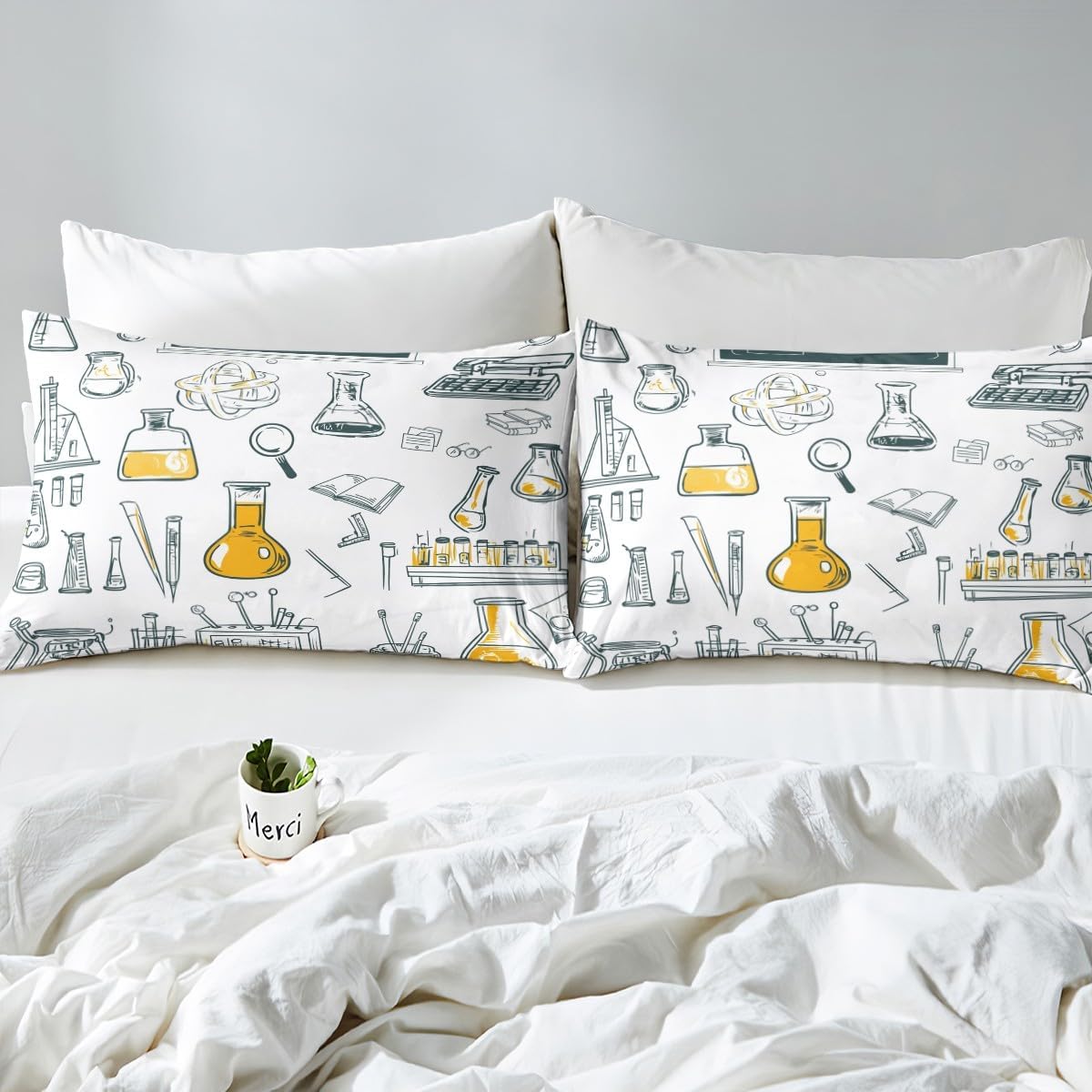 Erosebridal Science Theme Bedding Set Queen Size for Boys Girls Chemistry Periodic Table Print Duvet Cover Chemical Subject Theme Comforter Cover Teens Kids Math Science Atyle Bedspread Cover 3 Pcs