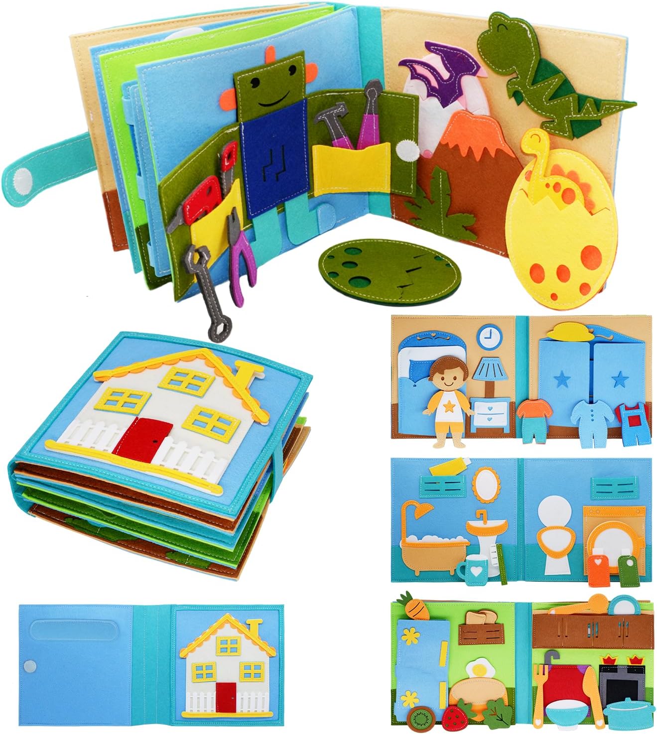 BizyKoady Busy Book for Toddlers 1-3, Montessori Toys for 1 Year Old, Kids Travel Toys, Educational Activity Book, Birthday Gifts for Boys & Girls, Washable Felt Busy Board, Giraffe