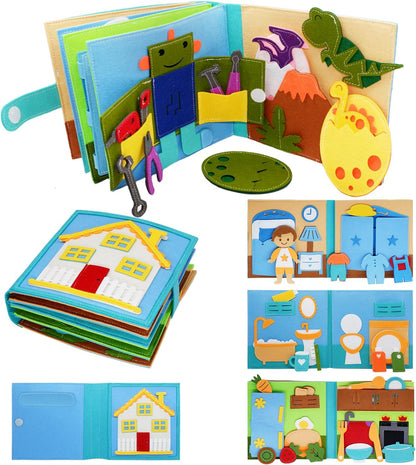 BizyKoady Busy Book for Toddlers 1-3, Montessori Toys for 1 Year Old, Kids Travel Toys, Educational Activity Book, Birthday Gifts for Boys & Girls, Washable Felt Busy Board, Giraffe