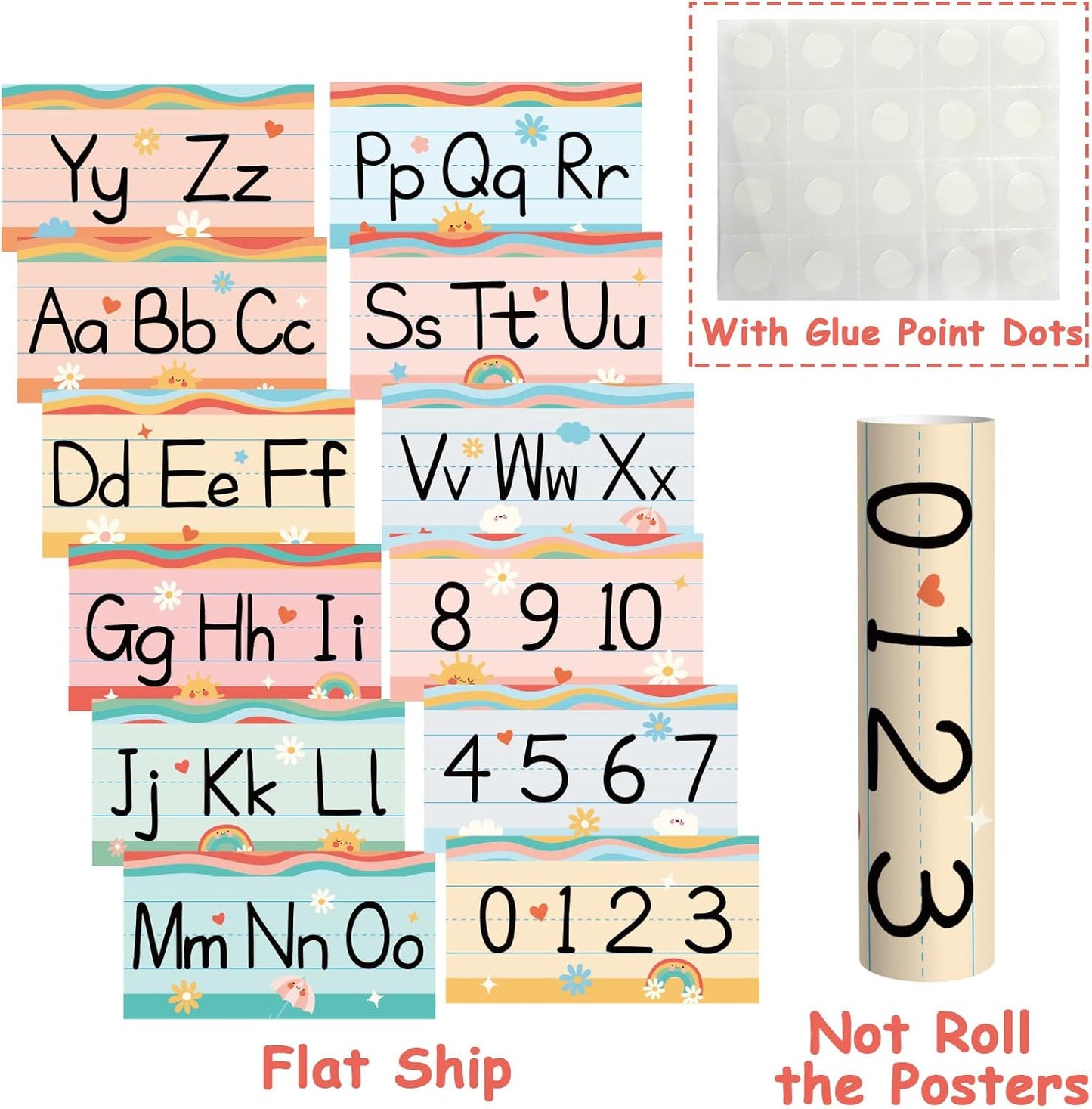 gisgfim 12 Pieces Alphabet Bulletin Board Strips Set Boho Rainbow Alphabet Line ABC Alphabet Banner & Number Border Posters for Preschool Kindergarten Classroom Playroom Bedroom (Boho)