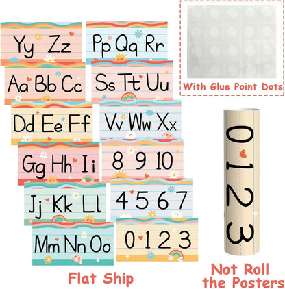 gisgfim 12 Pieces Alphabet Bulletin Board Strips Set Boho Rainbow Alphabet Line ABC Alphabet Banner & Number Border Posters for Preschool Kindergarten Classroom Playroom Bedroom (Boho)