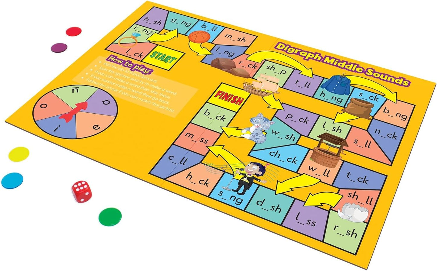 Junior Learning Phonics Board Games Set, 6 Counters, Ages 4-5, Language Skills, Pre K-K, Medium