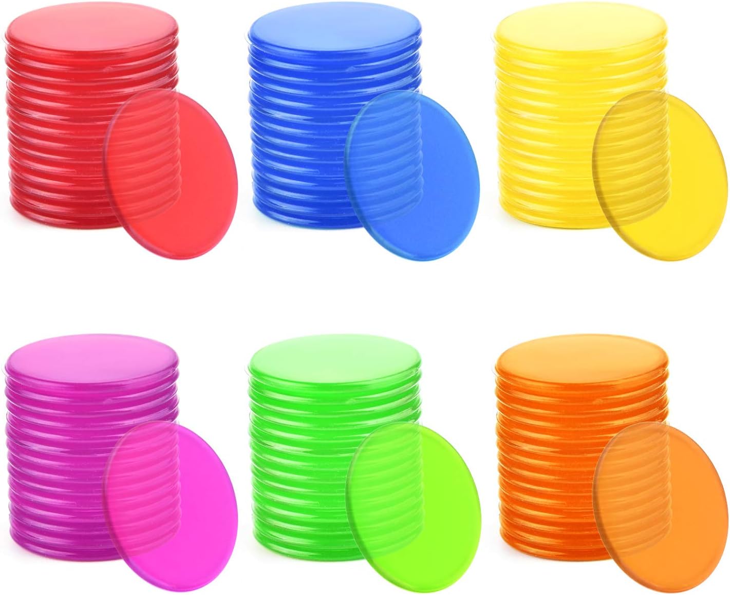Coopay 500 Pieces Plastic Learning Counters Disks Bingo Chip Counting Discs Markers for Math Practice and Poker Chips Game Tokens Kids Reward, 1 Inch (Yellow)