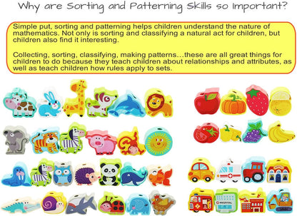 BMTOYS Montessori Educational Threading Toys Wooden Stringing Farm Animals Fruits Lacing Beads Preschool Toy for Toddler 3 4 5 Year Old Boys Girls