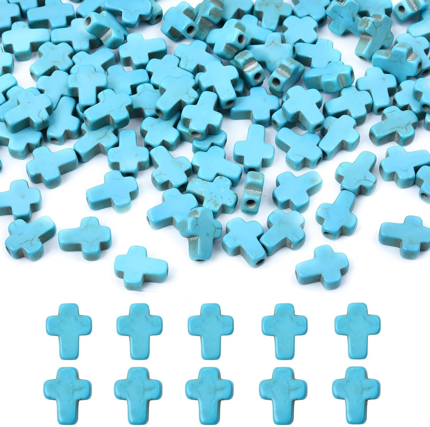 100pcs Blue and White Turquoise Cross Spacer Beads 8x10mm Semi Precious Stone Bead Easter Cross Gemstone Loose Beads for Jewelry Making Charms Beading Bracelets Necklaces Earrings Crafts