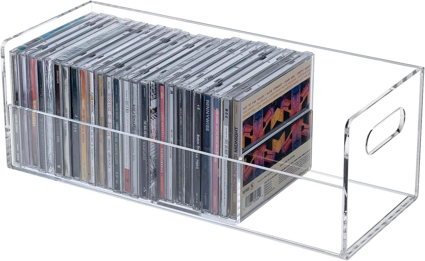 MyGift Modern Premium Clear Acrylic Stackable CD Holder Rack with Cutout Carrying Handles, Compact Disc Jewel Case Display Crate, Media Storage Organizer