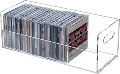 MyGift Modern Premium Clear Acrylic Stackable CD Holder Rack with Cutout Carrying Handles, Compact Disc Jewel Case Display Crate, Media Storage Organizer