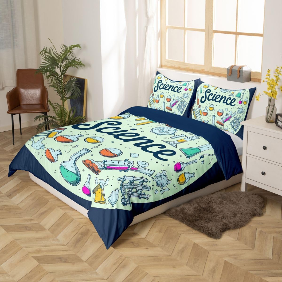 Erosebridal Chemistry Lab Bedding Set Twin Size Chemical Equation Duvet Cover for Boys Girls Chemical Elements Science Theme Comforter Cover Teens Kids Science Students Bedding School Dorm Room Decor