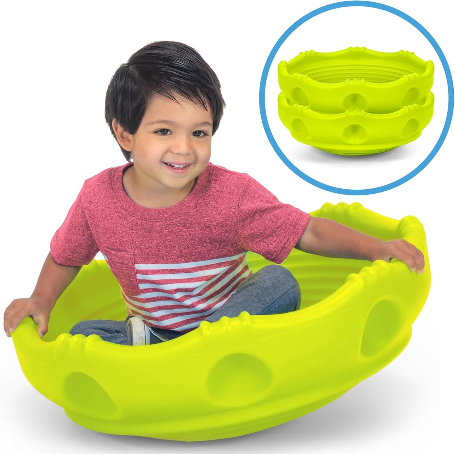 Simplay3 Two Sided Rock Around Wobble Disk and Climbing Dome for Toddlers and Kids - Rocking and Climbing - Indoor/Outdoor - Yellow/Green, Made in USA (1 Pack)