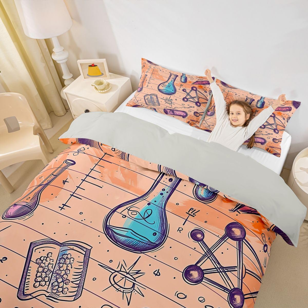 Erosebridal Chemistry Lab Bedding Set Twin Size Chemical Equation Duvet Cover for Boys Girls Chemical Elements Science Theme Comforter Cover Teens Kids Science Students Bedding School Dorm Room Decor