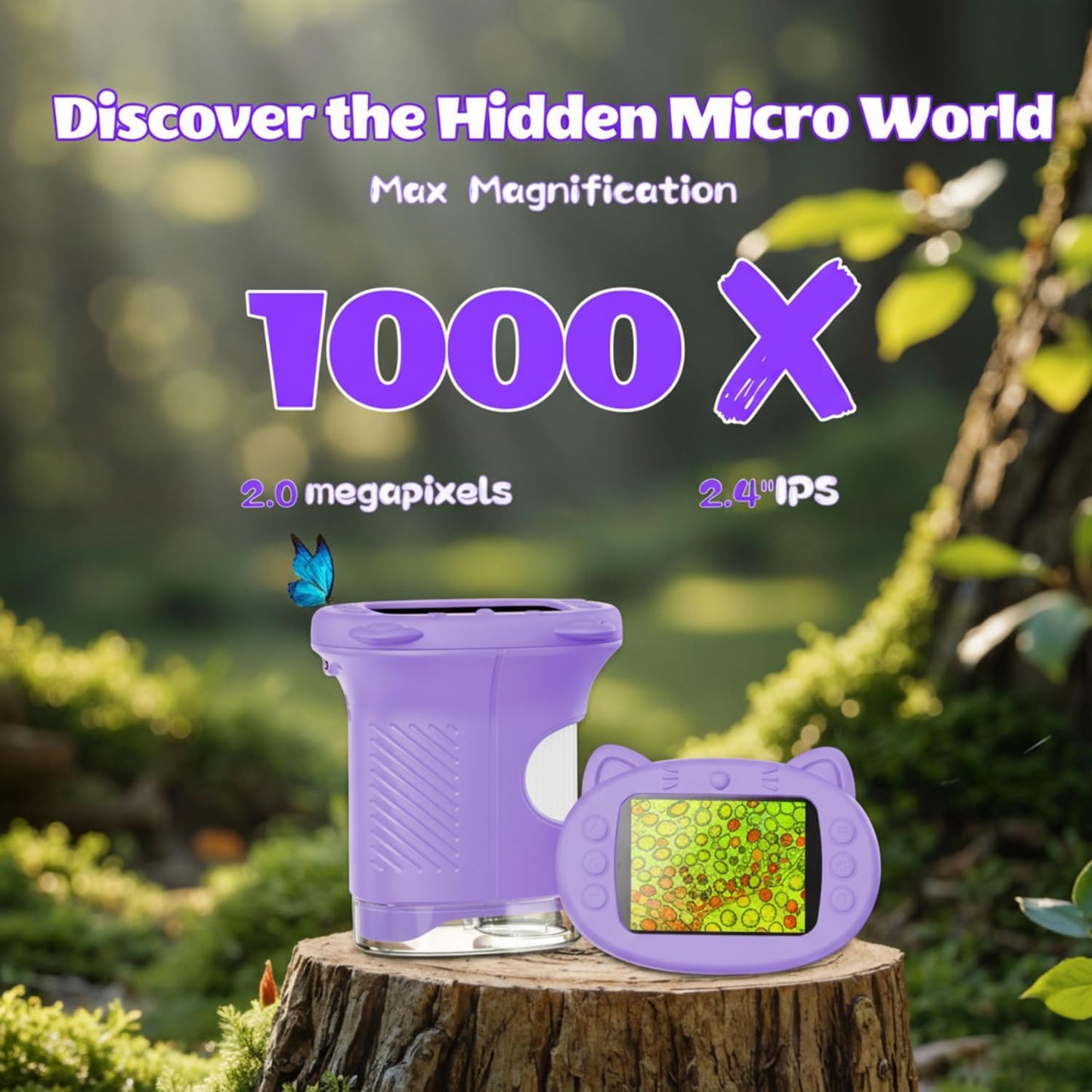 Kids Microscope, 1000X Portable Mini Pocket Microscope with 2.4″ IPS Screen & 8 LEDs, Rechargeable, STEM Educational Science Kit Toys, Best Christmas Birthday Gifts for 4-12 Year Old Girls
