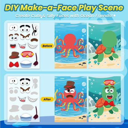 Animals Reusable Sticker Book for Toddlers, DIY Make-a-face Animals Jelly Fun 3D Stickers, Washable Puffy Stickers for Kids Toys, Airplane Road Trip Travel Activities Essentials for Kids 3 4 5 Years