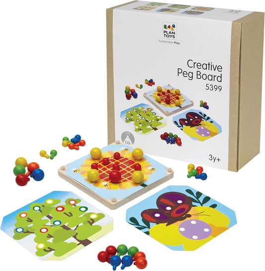 PlanToys® Creative Peg Board Wooden Toy for Kids Ages 3+ | Montessori Educational Game for Imagination, Fine Motor Skills & Coordination | Eco-Friendly Learning Set