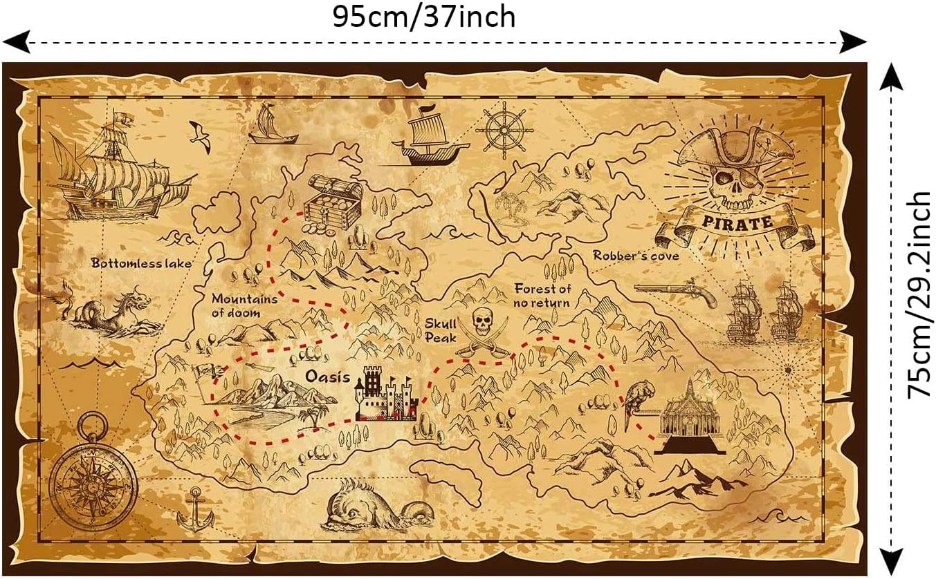 Pirate Spyglass Telescope Treasure Map Pocket Compass Kids Toys Set, Handheld Collapsible 25x30 Zoomable Monocular Polyester Fabric Huge Map & Golden Compass Boys Gift for Pirate Lovers