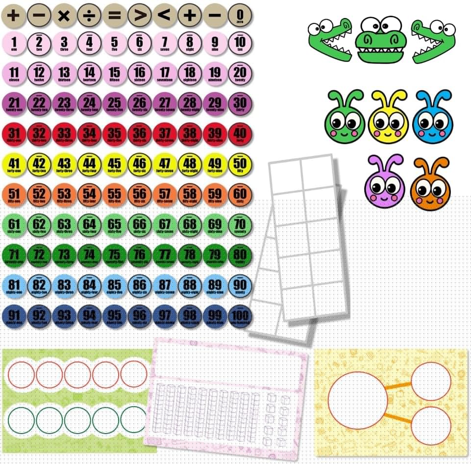 123 Pieces Jumbo Magnetic Color-Coded Large-Sized Numbers Math Counter & Ten Frame Set, Number Sense Aid Classroom Must-Have Math Manipulatives with 100 Numbers, Math Signs, Ten-Frames & Magnet Boards