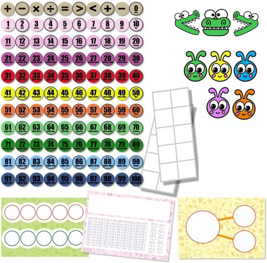 123 Pieces Jumbo Magnetic Color-Coded Large-Sized Numbers Math Counter & Ten Frame Set, Number Sense Aid Classroom Must-Have Math Manipulatives with 100 Numbers, Math Signs, Ten-Frames & Magnet Boards