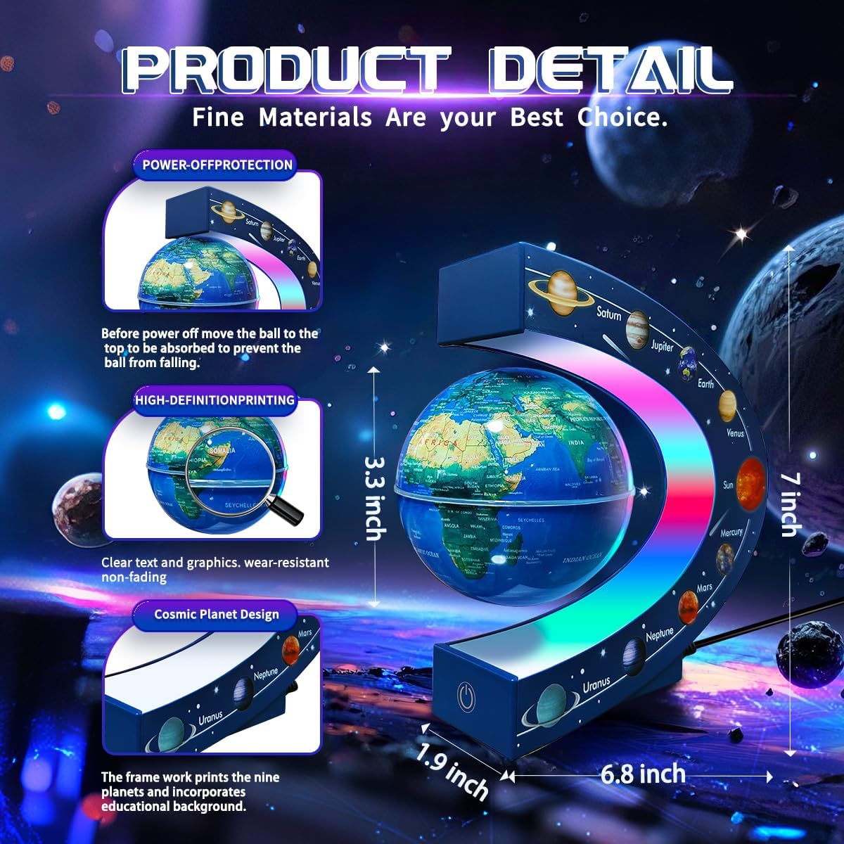 Magnetic Levitating Floating Globe with LED Lights, Cool Tech Gadgets Gifts World Globe Lamp for Men Father Teenage Boys Girls, Birthday Gifts Office Home Desk Decor Display
