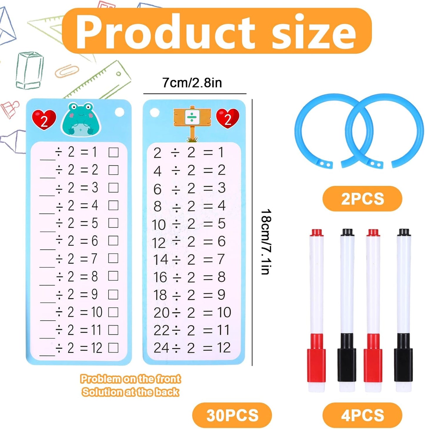 36Pcs Multiplication and Division Flash Cards, Math Flash Cards with 4 Markers 2 Rings, 0-12 Dry Erase Educational Time Table Flash-Cards for 1st to 3rd Grades Home School Fun Learning with Math Game