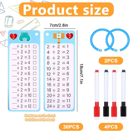 36Pcs Multiplication and Division Flash Cards, Math Flash Cards with 4 Markers 2 Rings, 0-12 Dry Erase Educational Time Table Flash-Cards for 1st to 3rd Grades Home School Fun Learning with Math Game