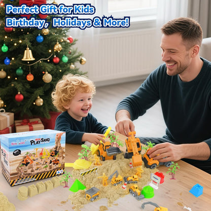 Sensory Beach Toys for Toddlers - 44PCS Sand Construction Kit with 8 Trucks, Foldable Sandbox, 2.7lbs Magic Sand, Crane, Signs, Molds, Shovel – Outoor Toys for Boys & Girls Ages 3+
