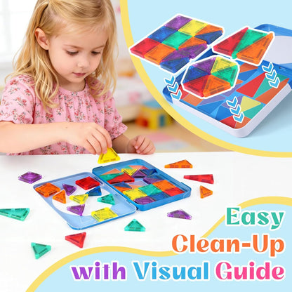 Magnetic Tiles Mini Travel Set with Case - Portable Magnetic Blocks Building for On-the-Go Play, Montessori STEAM Educational Sensory Toddler Toys for Boys Girls Ages 3+