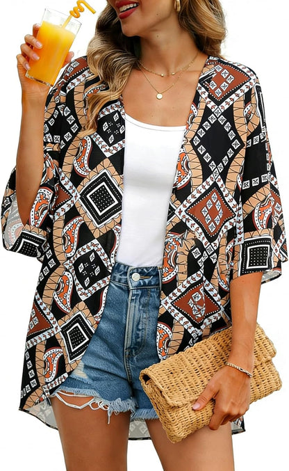 Womens Kimono Cardigans Beach Cover ups Swimwear Puff Sleeve Loose Casual Summer Tops 2026