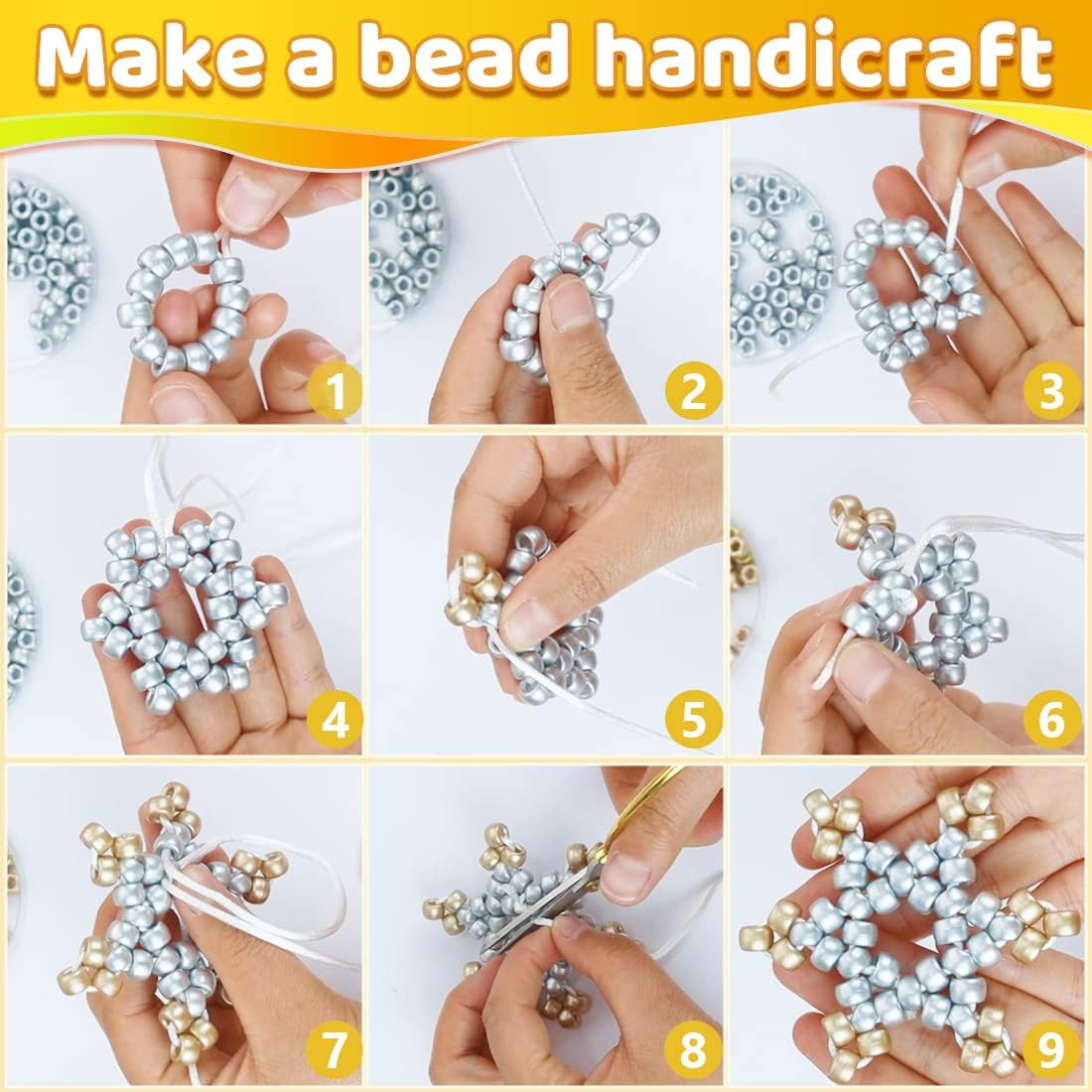 1200pcs Pony Beads Bulk – Gold 6x9mm Plastic Craft Beads for Bracelets, Jewelry, Hair Braiding & DIY Projects