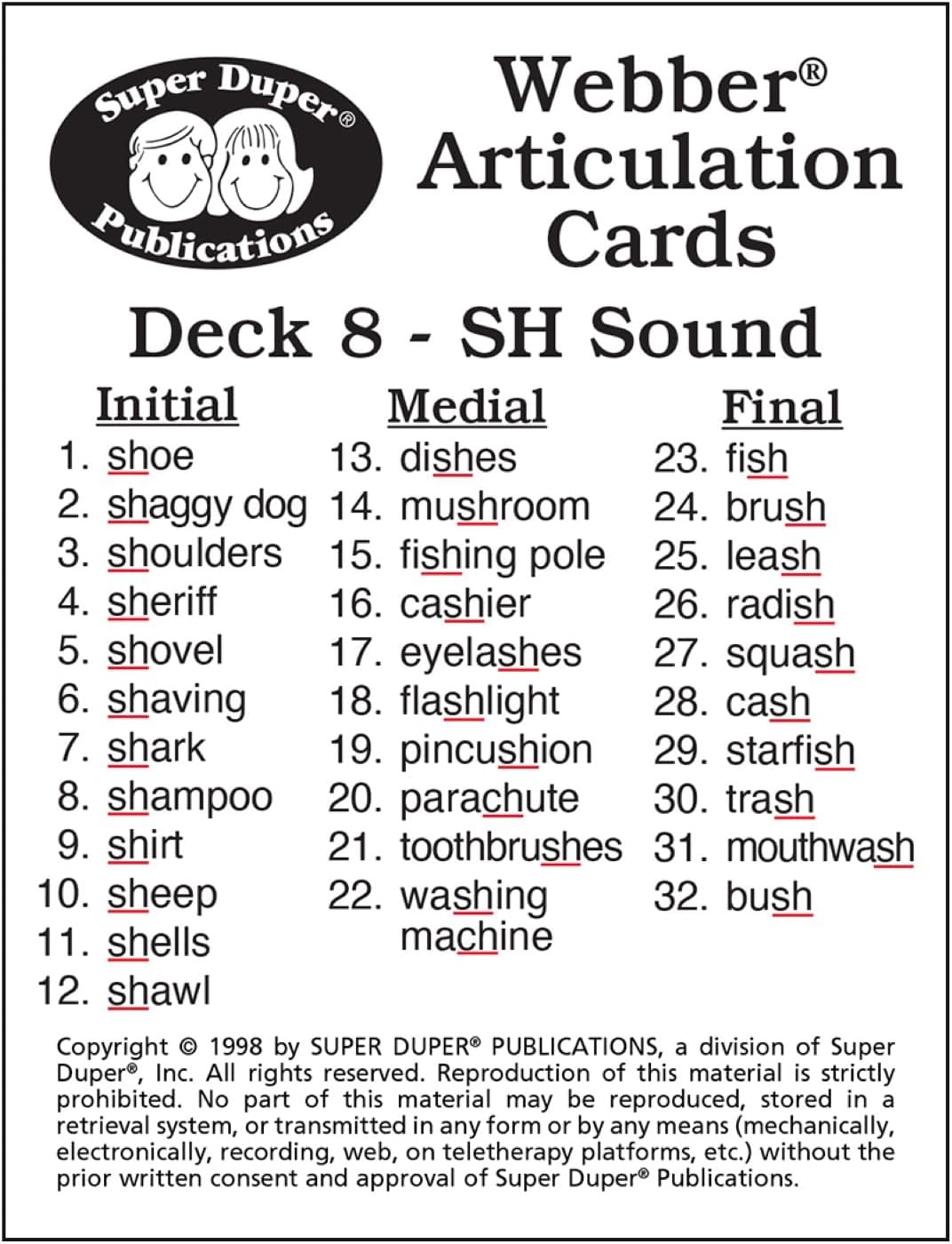 Super Duper Publications | Articulation SH Sound Fun Deck | Vocabulary and Language Development Flash Cards | Educational Learning Materials for Children