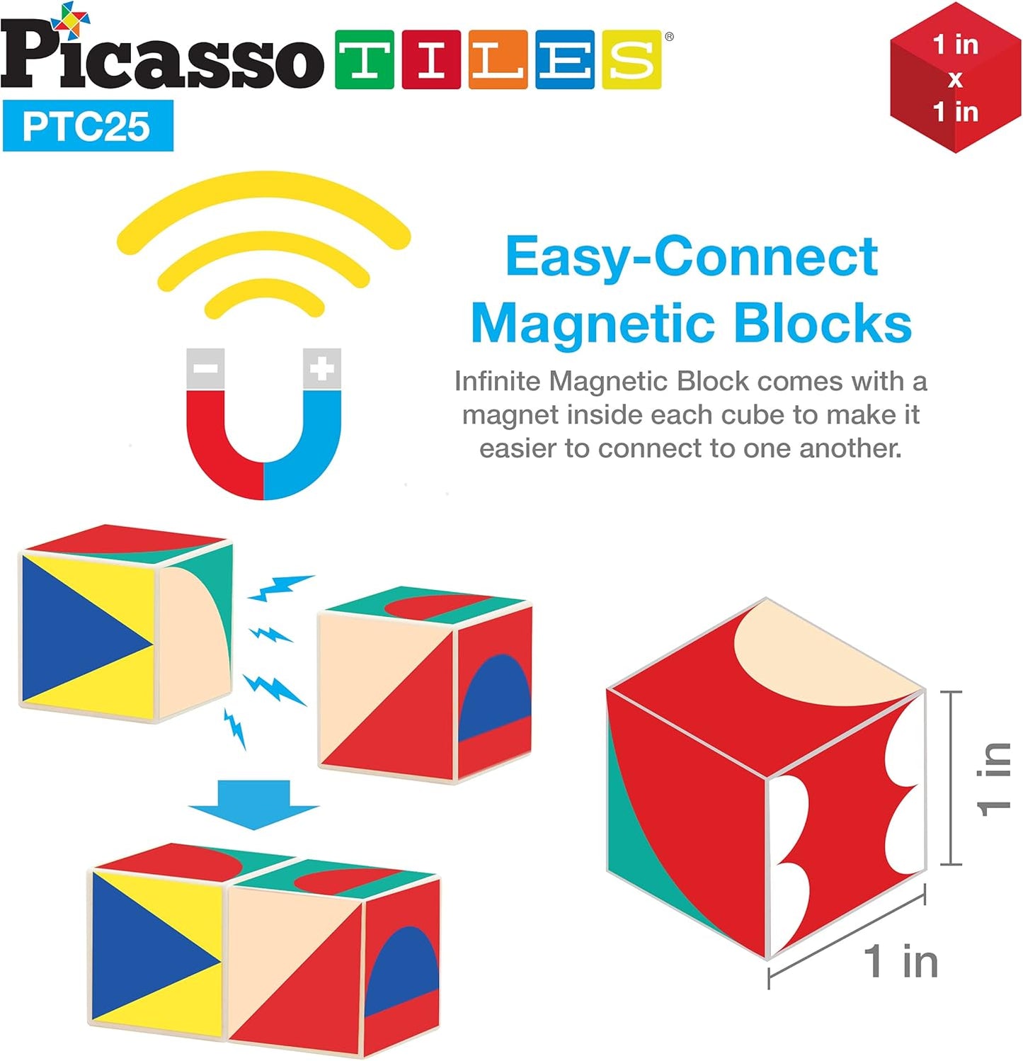 PicassoTiles Infinite Magnetic Puzzle Magic Cube Easy-Connect Brain Teaser Toy Set Magnet Pattern Block Matching Toys Free Ideabook 150+ Inspirations STEM Learning Kids Boys&Girls Age3+ PTC25
