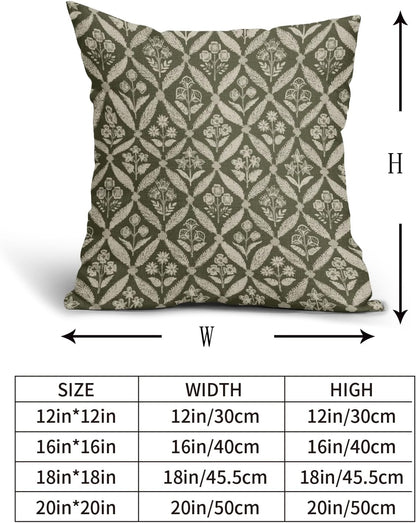 Blue Green Floral Block Print Pillow Covers 12X20 Set of 2, Flower Pattern Spring Summer Print Decorative Throw Pillow Covers Outdoor Farmhouse Seasonal Cushion Case Couch Sofa Bed Decor