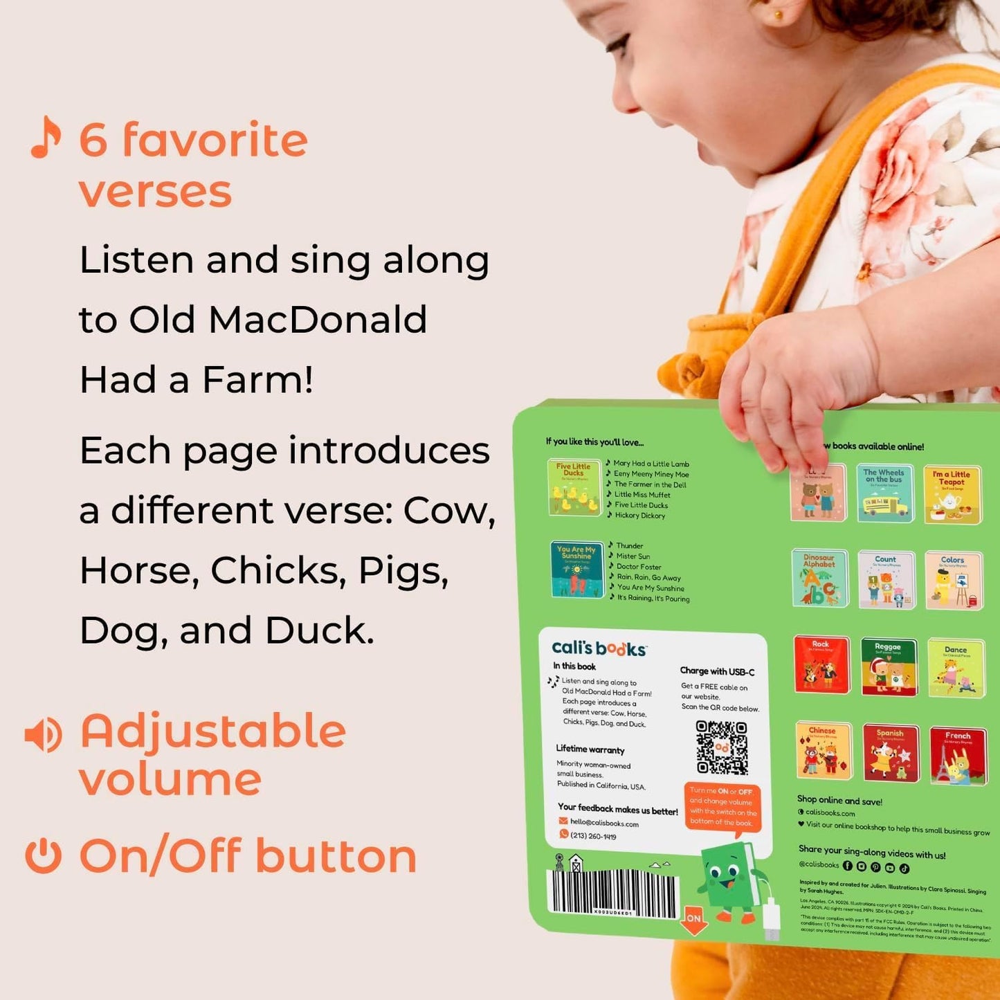 Cali's Books Old MacDonald Had a Farm Music Book for Toddlers 1-3 Years Old - Nursery Rhymes Musical Books, Interactive Baby Sound Book, Singing Toy for Children Girls, Learning Song Toys Toddler Boys