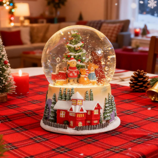 VCUTEKA Christmas Snow Globe, Lighted Musical Snow Globes with 6 Puppies Around Christmas Tree, Battery Operated Snow Globes for Kids Gift and Holiday Home Décor