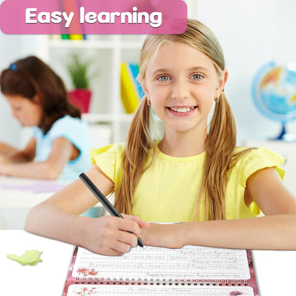chiazllta Grooved Cursive Handwriting Workbook with Disappearing Ink Pens Magic Reusable Grooved Cursive Writing Practice for Beginners Kids Kickoff Student Workbook Homeschooling Supplies (Letters)